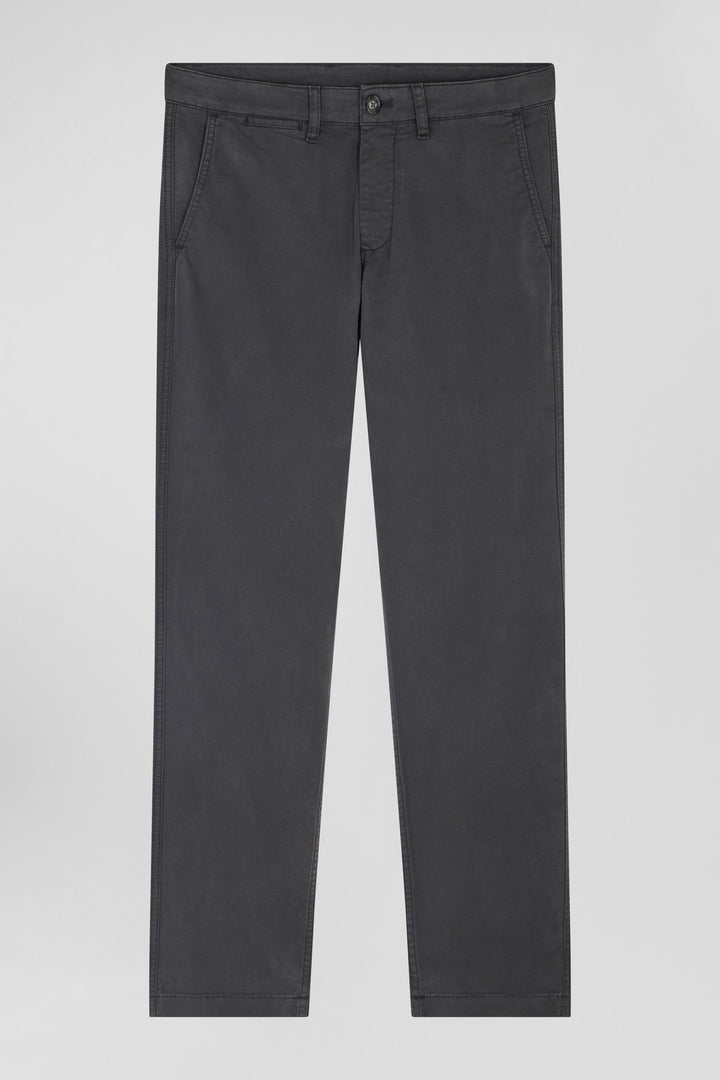 Pantalon chino gris anthracite en gabardine de coton stretch coupe Regular alt view