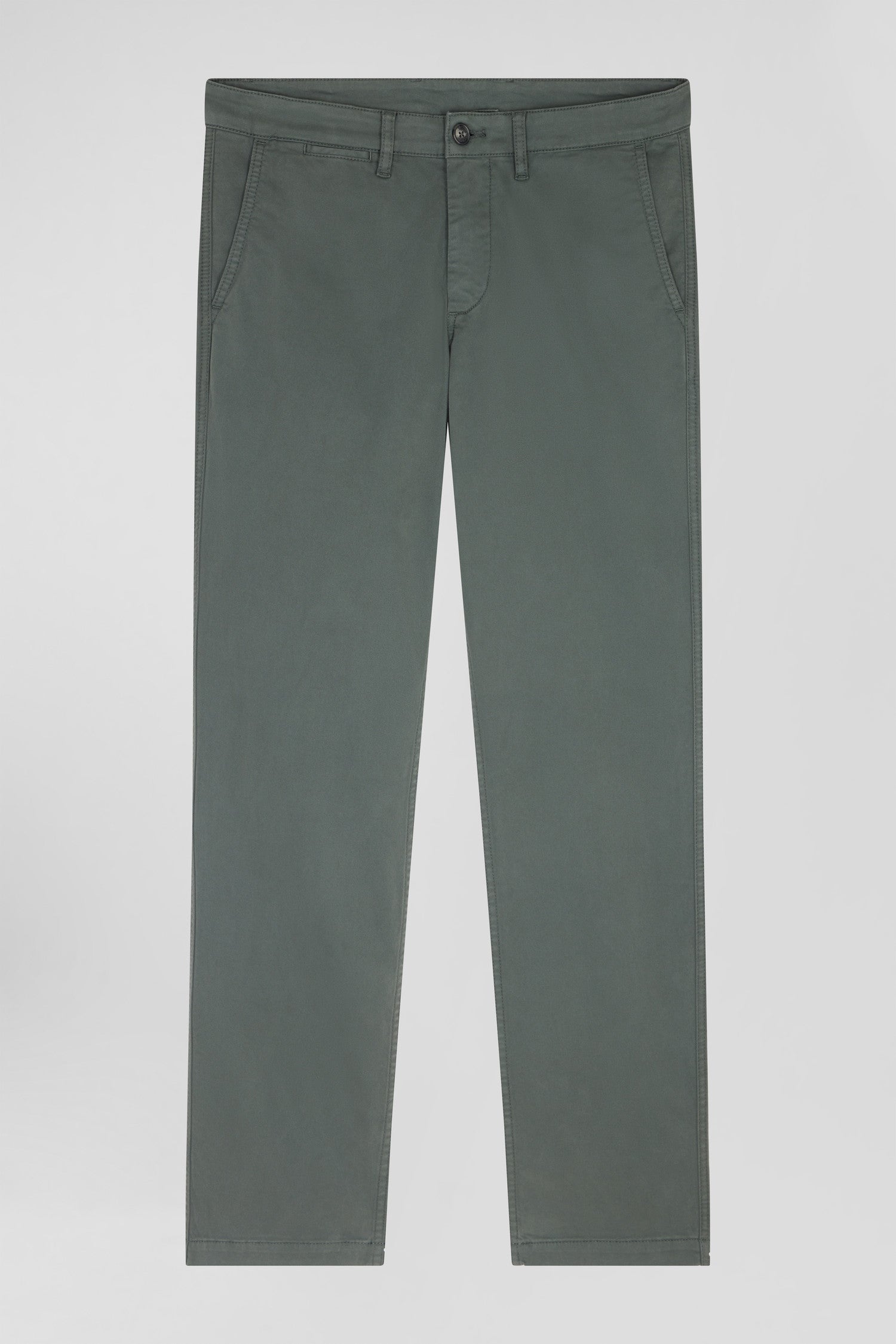 Pantalon chino gris en gabardine de coton stretch coupe Regular