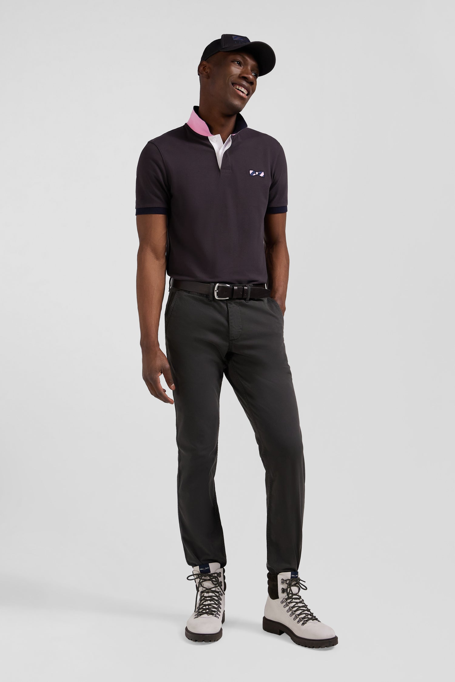 Pantalon chino noir en gabardine de coton stretch coupe Regular