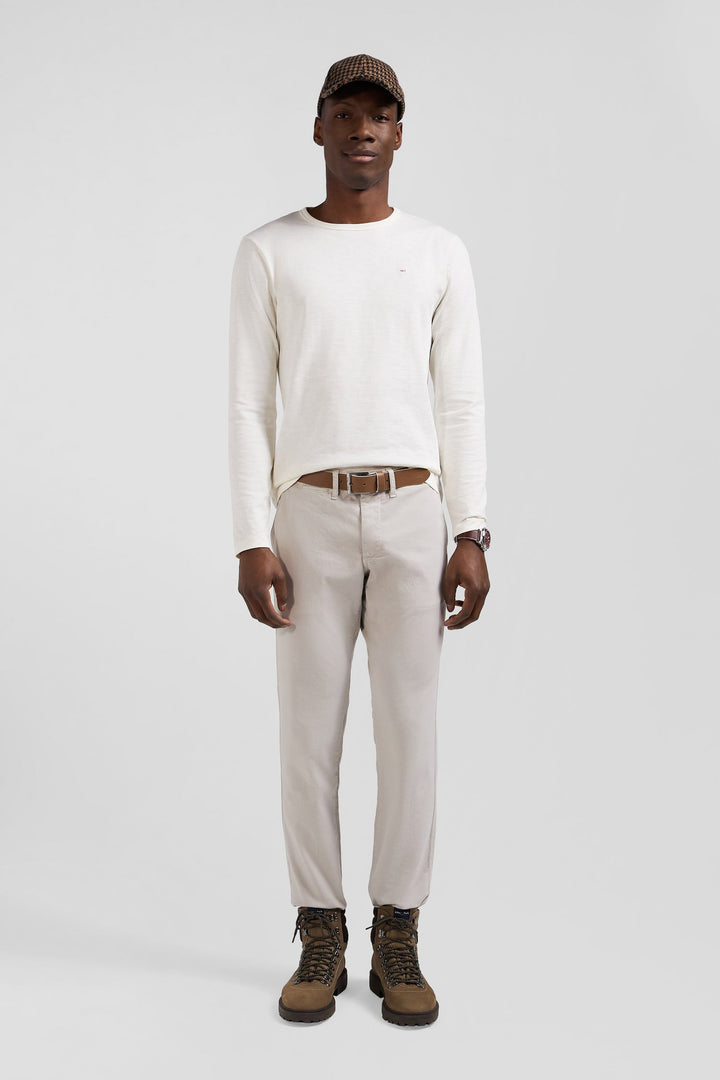 Pantalon chino uni en coton stretch beige coupe Slim