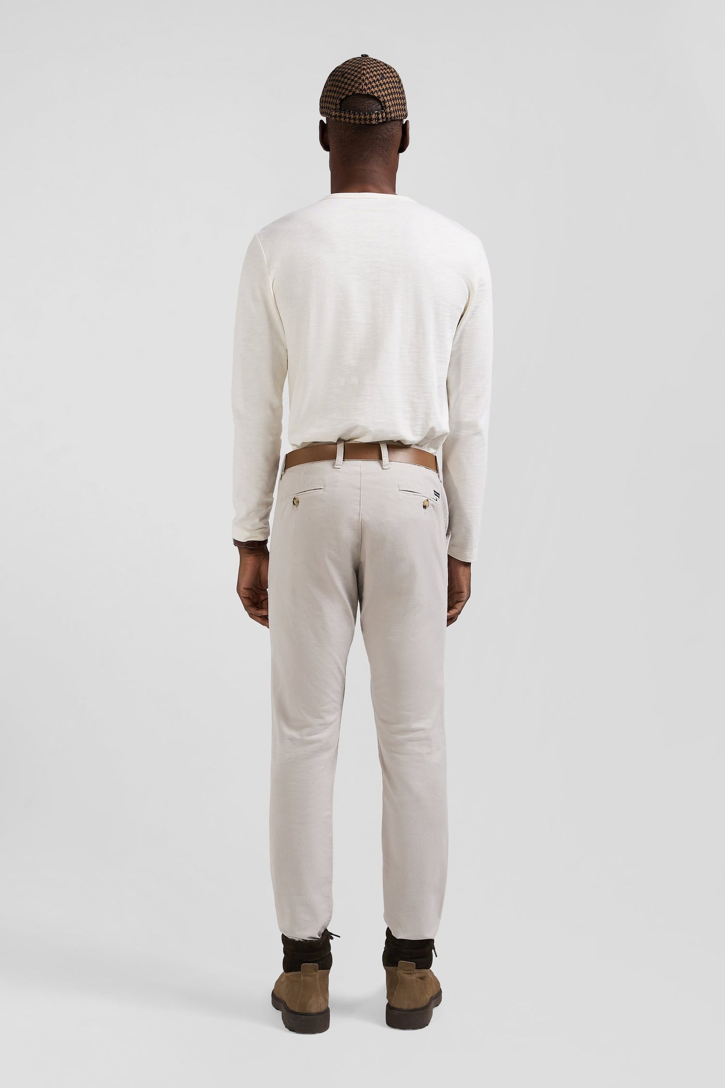 Pantalon chino uni en coton stretch beige coupe Slim - Image 6