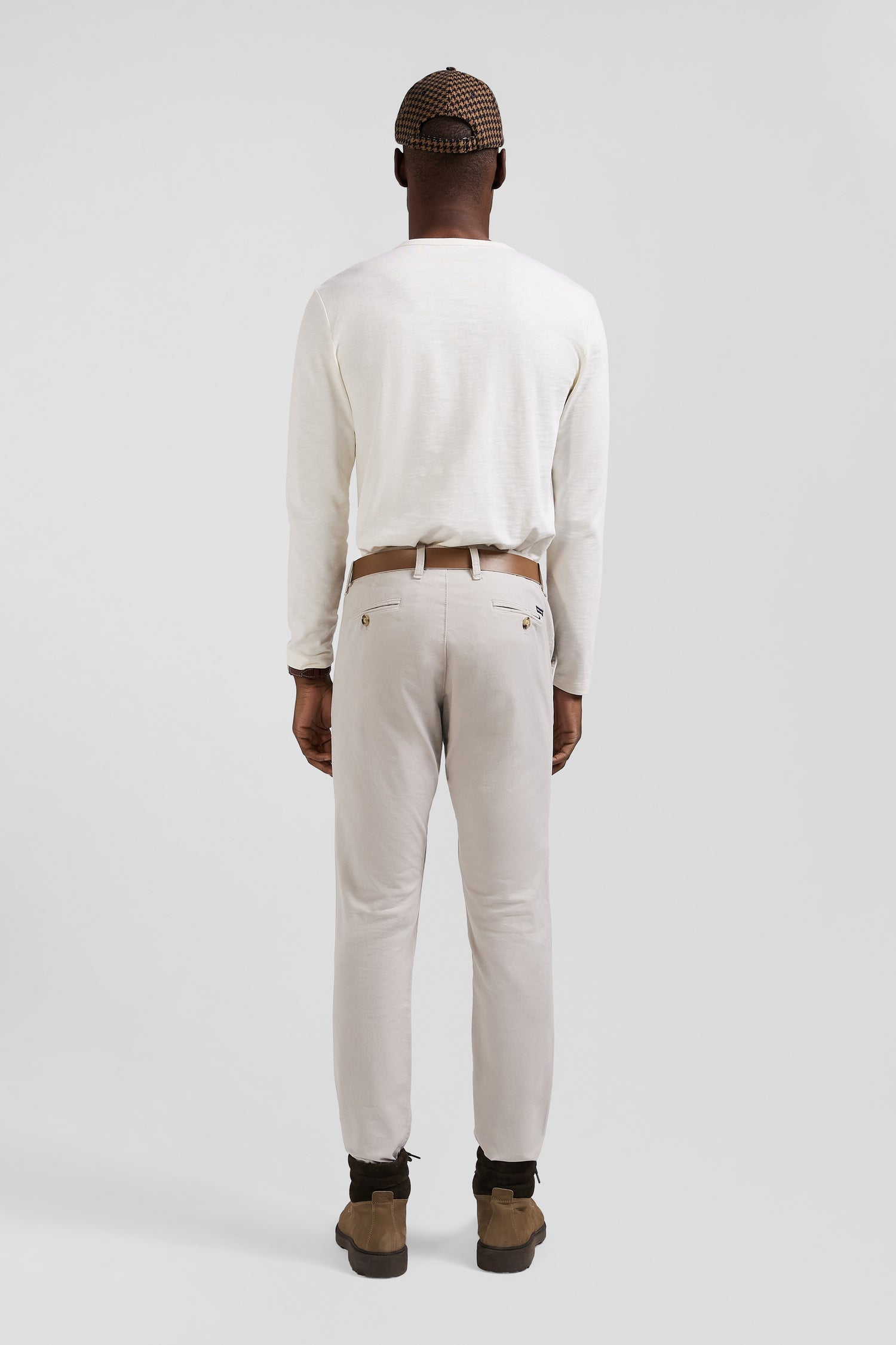 Pantalon chino uni en coton stretch beige coupe Slim