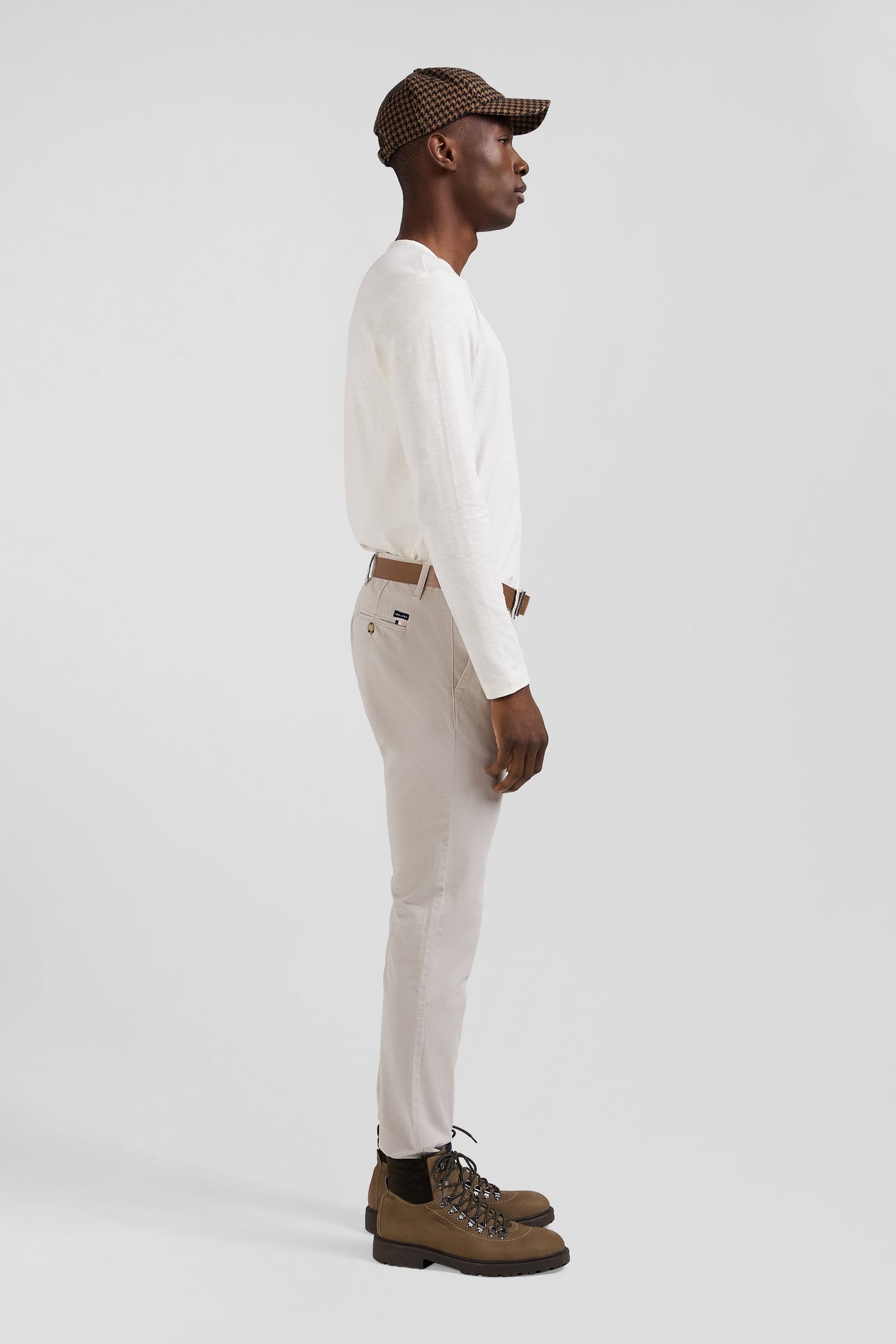 Pantalon chino uni en coton stretch beige coupe Slim - Image 5