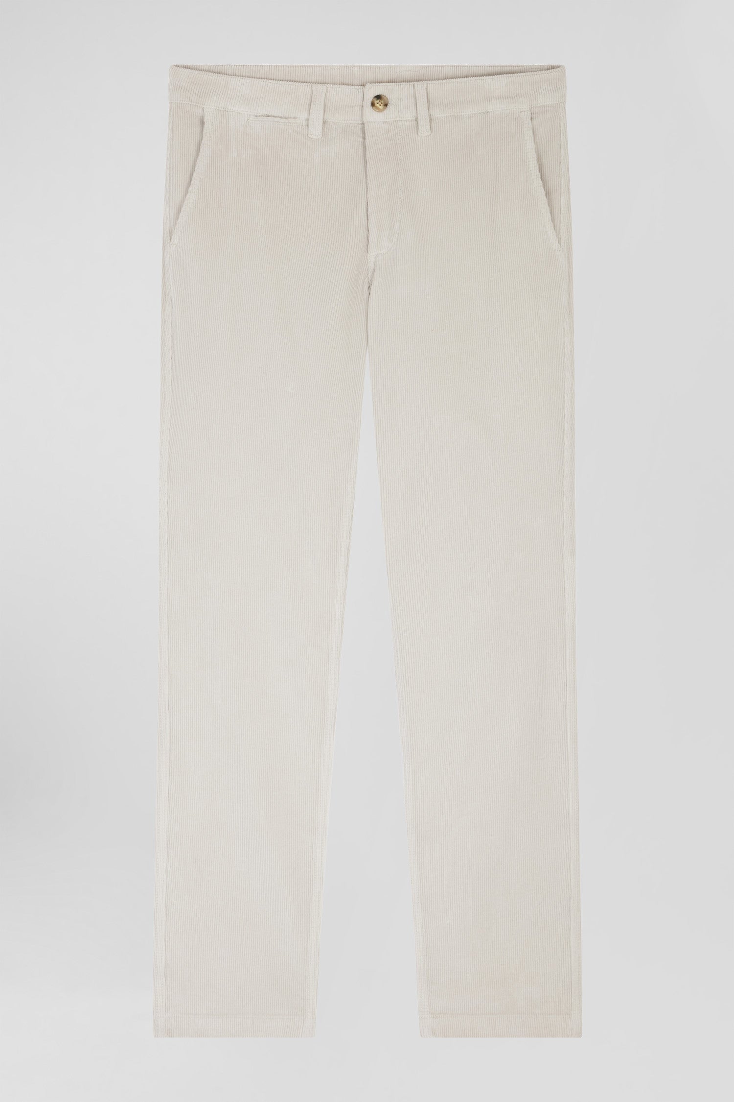 Pantalon chino en coton velours stretch écru coupe Regular