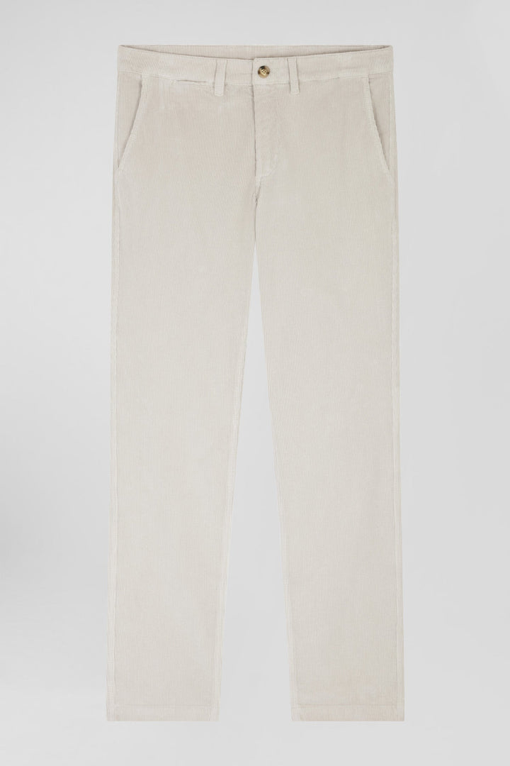 Pantalon chino en coton velours stretch écru coupe Regular alt view