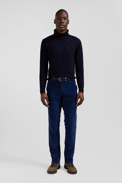 Regular blue stretch cotton velvet chino trousers - Image 1