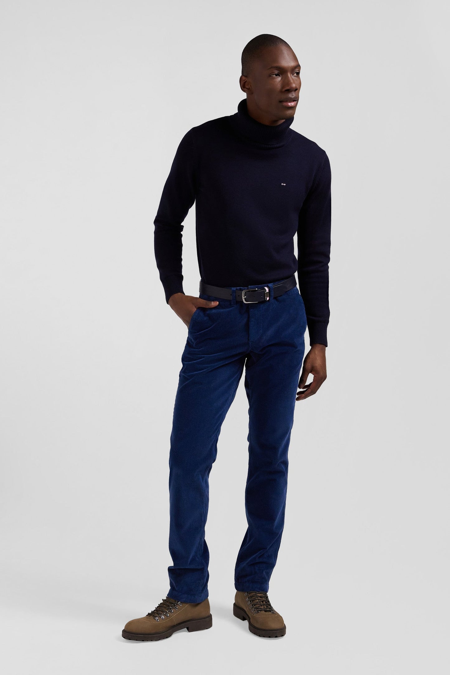 Pantalon chino en coton velours stretch bleu coupe Regular - Image 3