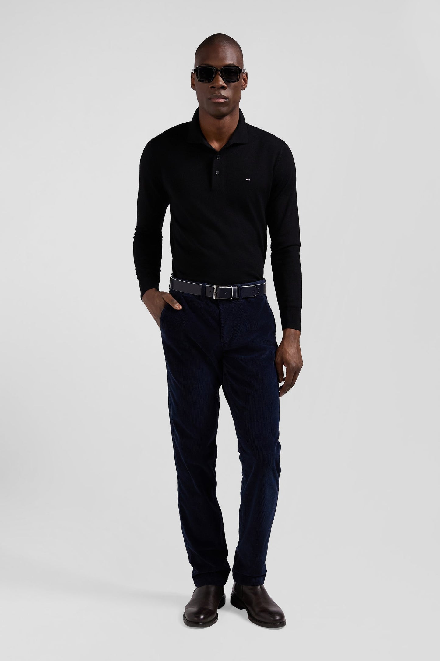 Pantalon chino en coton velours stretch marine coupe Regular - Image 1