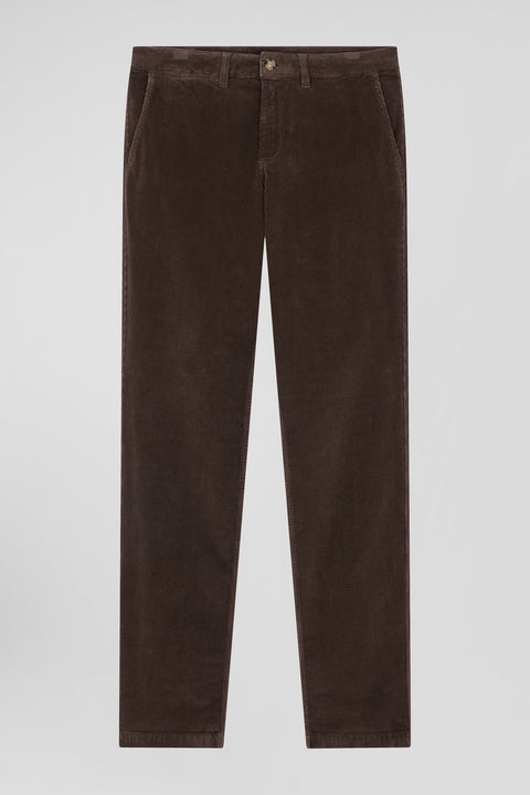 Regular brown stretch cotton velvet chino trousers - Image 2