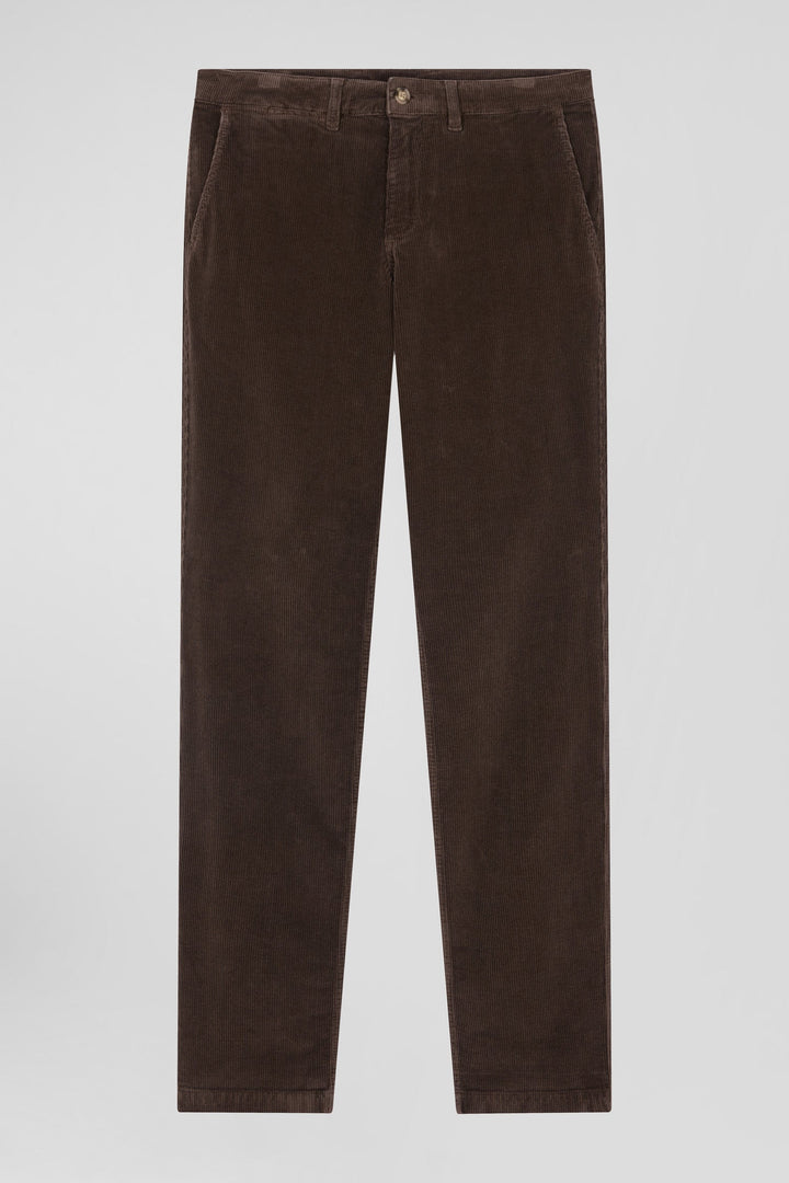 Pantalon chino en coton velours stretch marron coupe Regular alt view