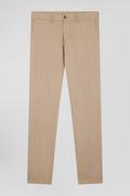 Regular hemp-coloured stretch cotton piqué and modal chino trousers