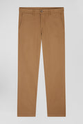 Regular beige stretch cotton piqué and modal chino trousers