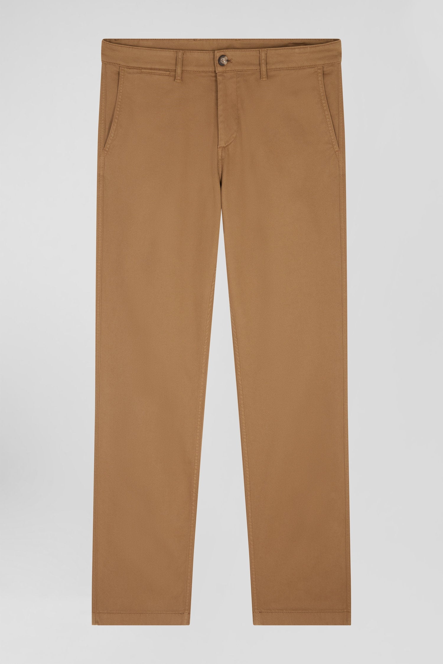 Pantalon chino en piqué de coton stretch et modal beige coupe Regular