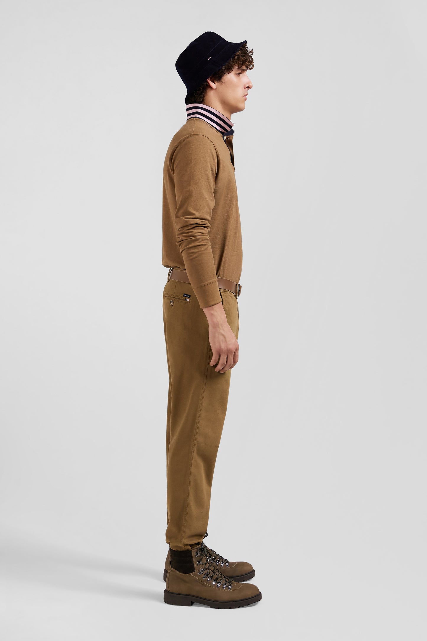 Chino pants in stretch cotton piqué and hazelnut modal, regular fit