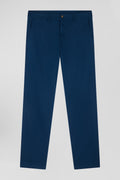 Regular blue stretch cotton piqué and modal chino trousers