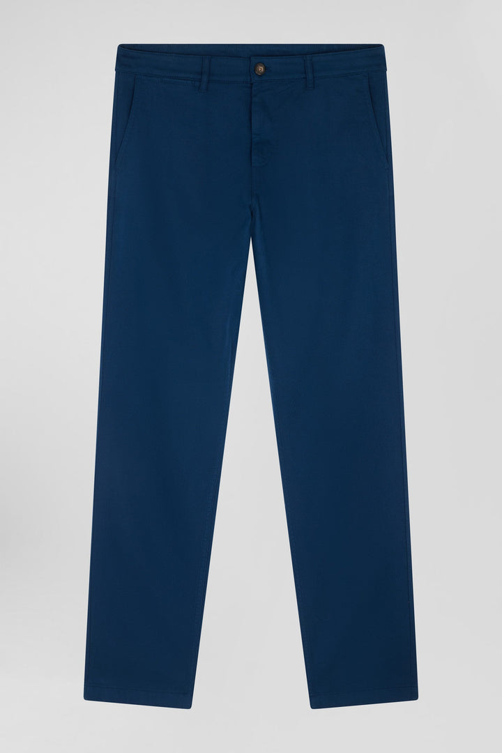 Pantalon chino en piqué de coton stretch et modal bleu coupe Regular alt view