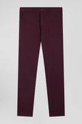 Regular burgundy stretch cotton piqué and modal chino trousers