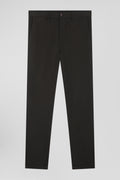 Regular khaki stretch cotton piqué and modal chino trousers