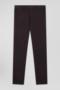 Regular brown stretch cotton piqué and modal chino trousers