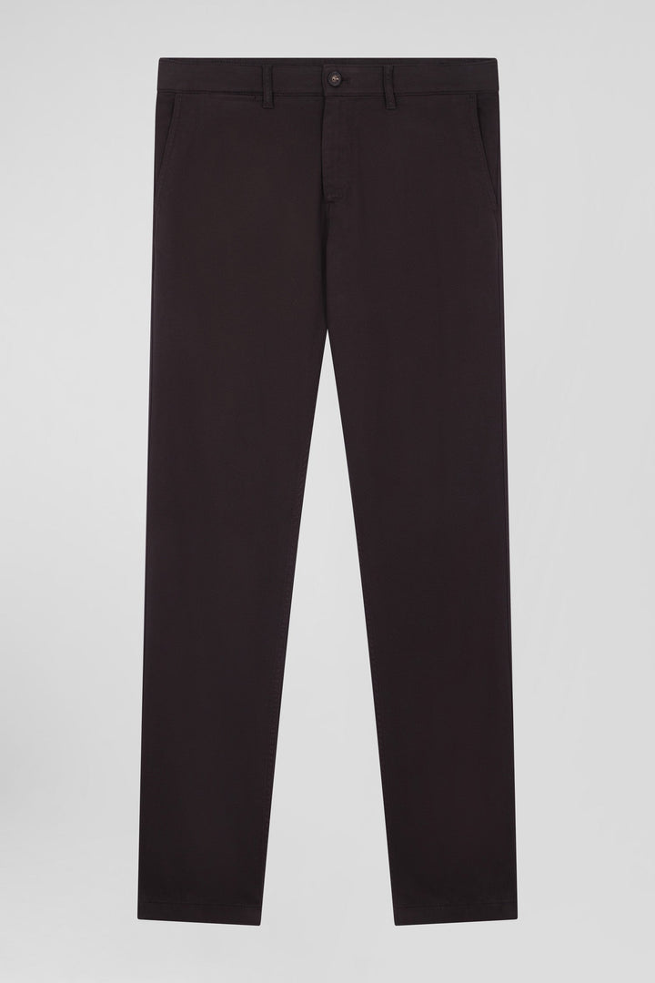 Pantalon chino en piqué de coton stretch et modal brun coupe Regular alt view