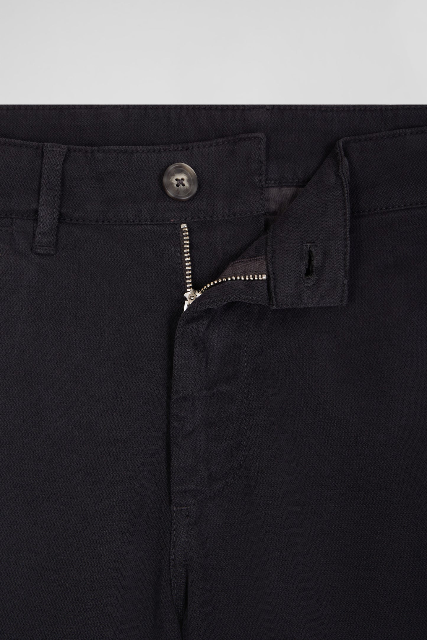 Regular grey stretch cotton piqué and modal chino trousers