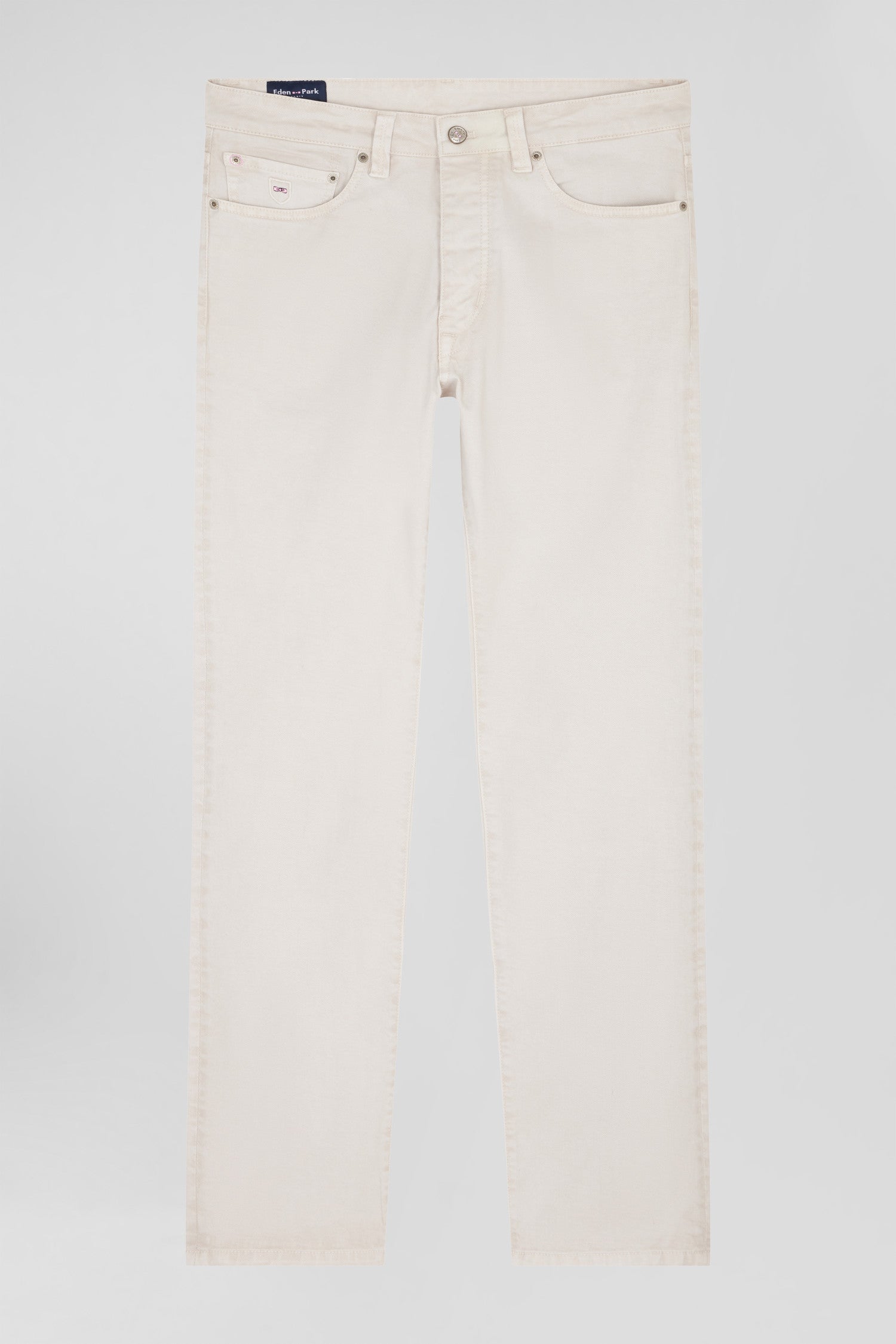 Pantalon 5 poches en coton stretch écru coupe Regular