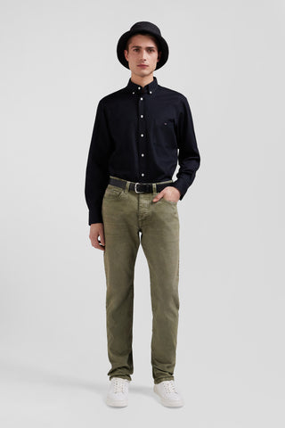 Regular beige stretch cotton 5-pocket trousers