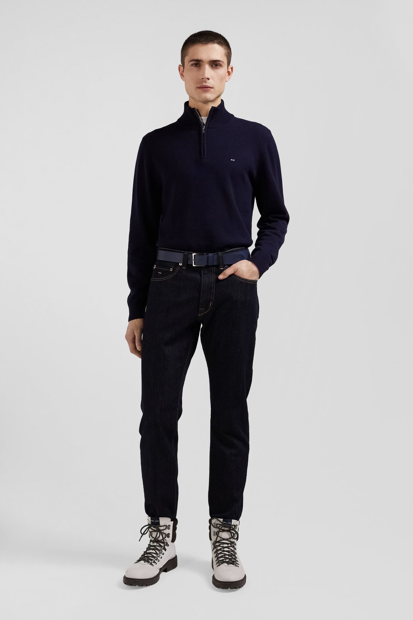 Regular raw stretch denim jeans