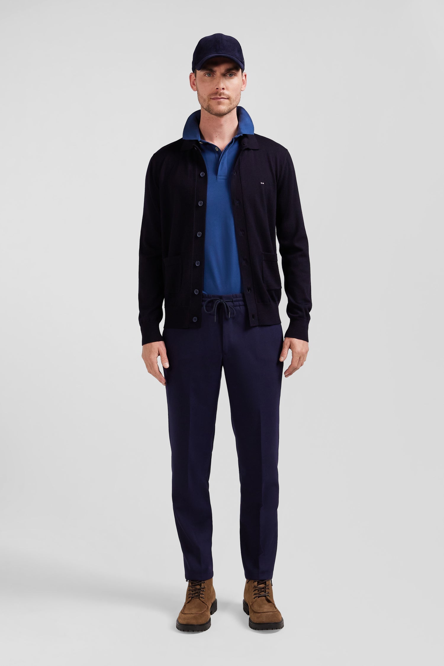 Pantalon en laine mélangée taille élastique marine coupe Modern