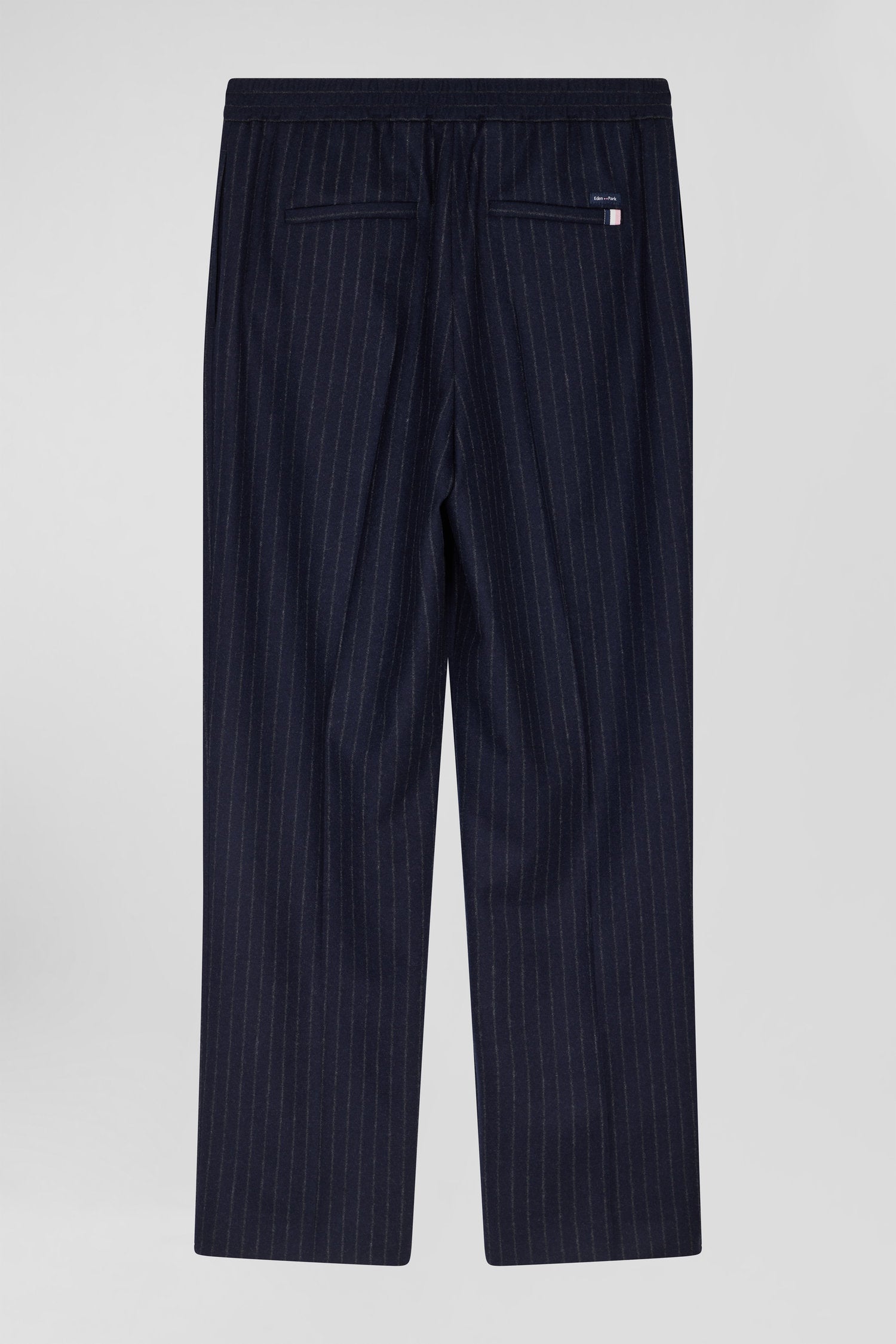 Modern navy blue striped wool trousers