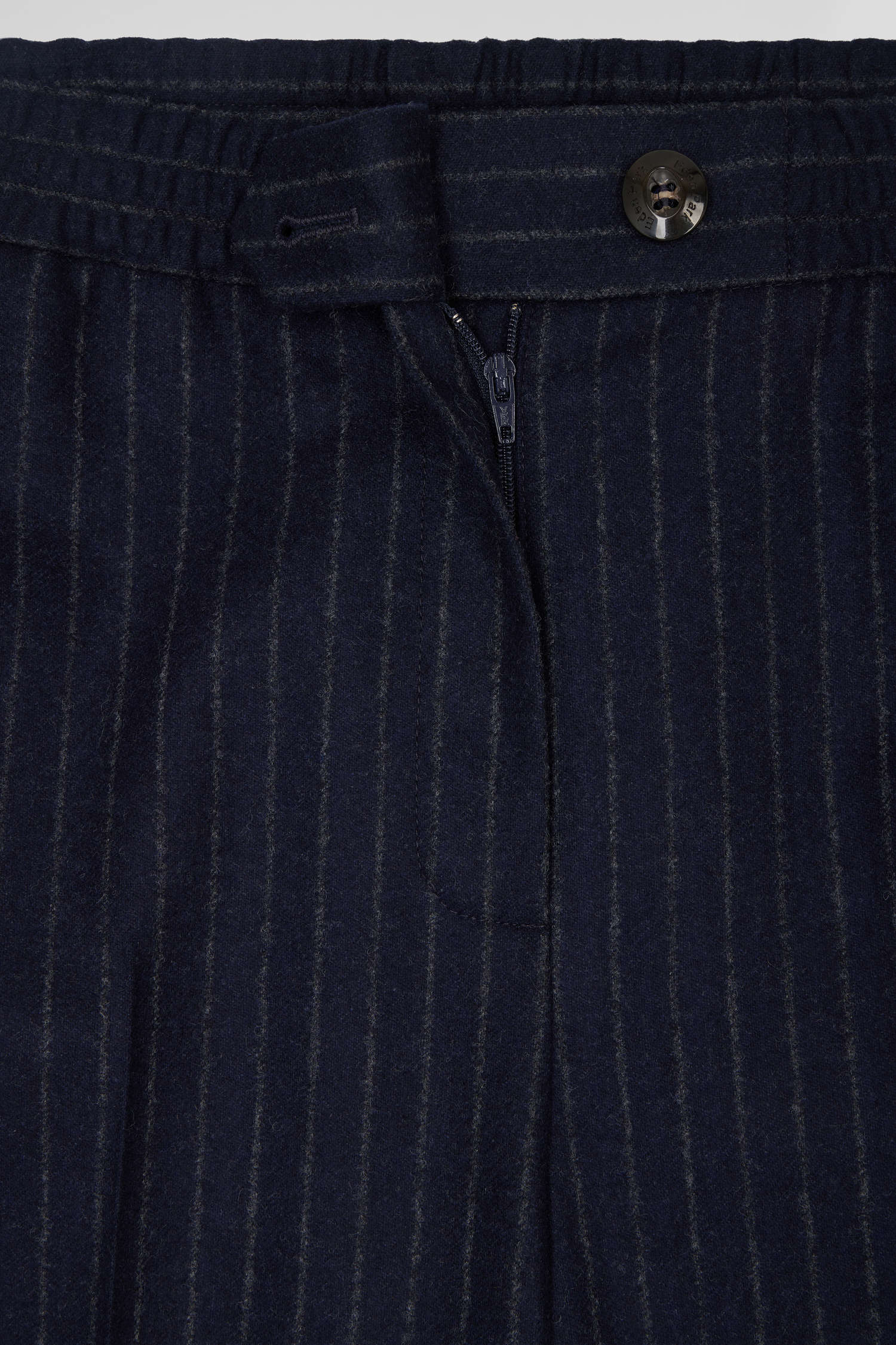 Modern navy blue striped wool trousers