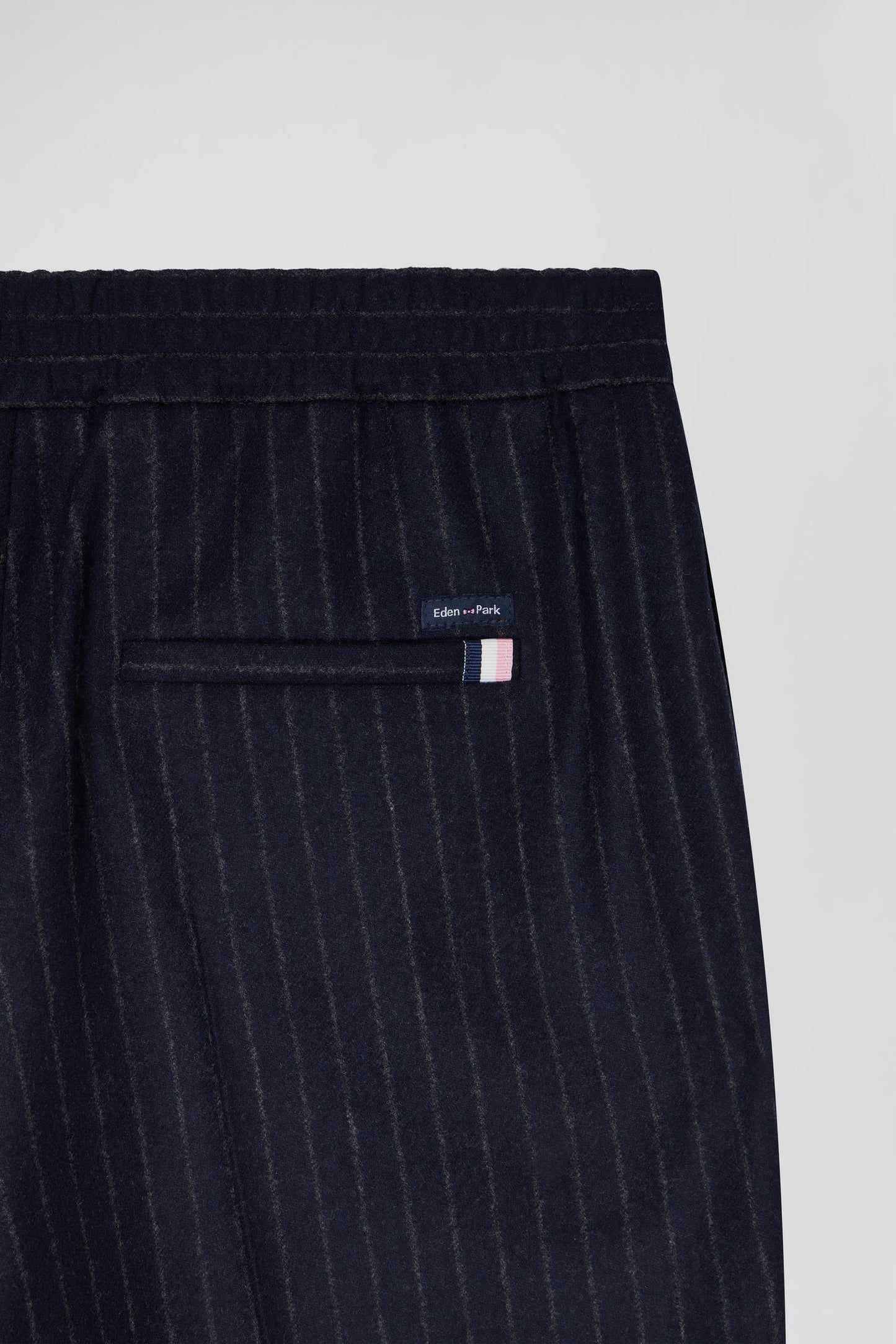 Modern navy blue striped wool trousers