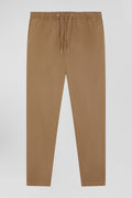 Pantalon taille élastique en coton stretch camel coupe Modern