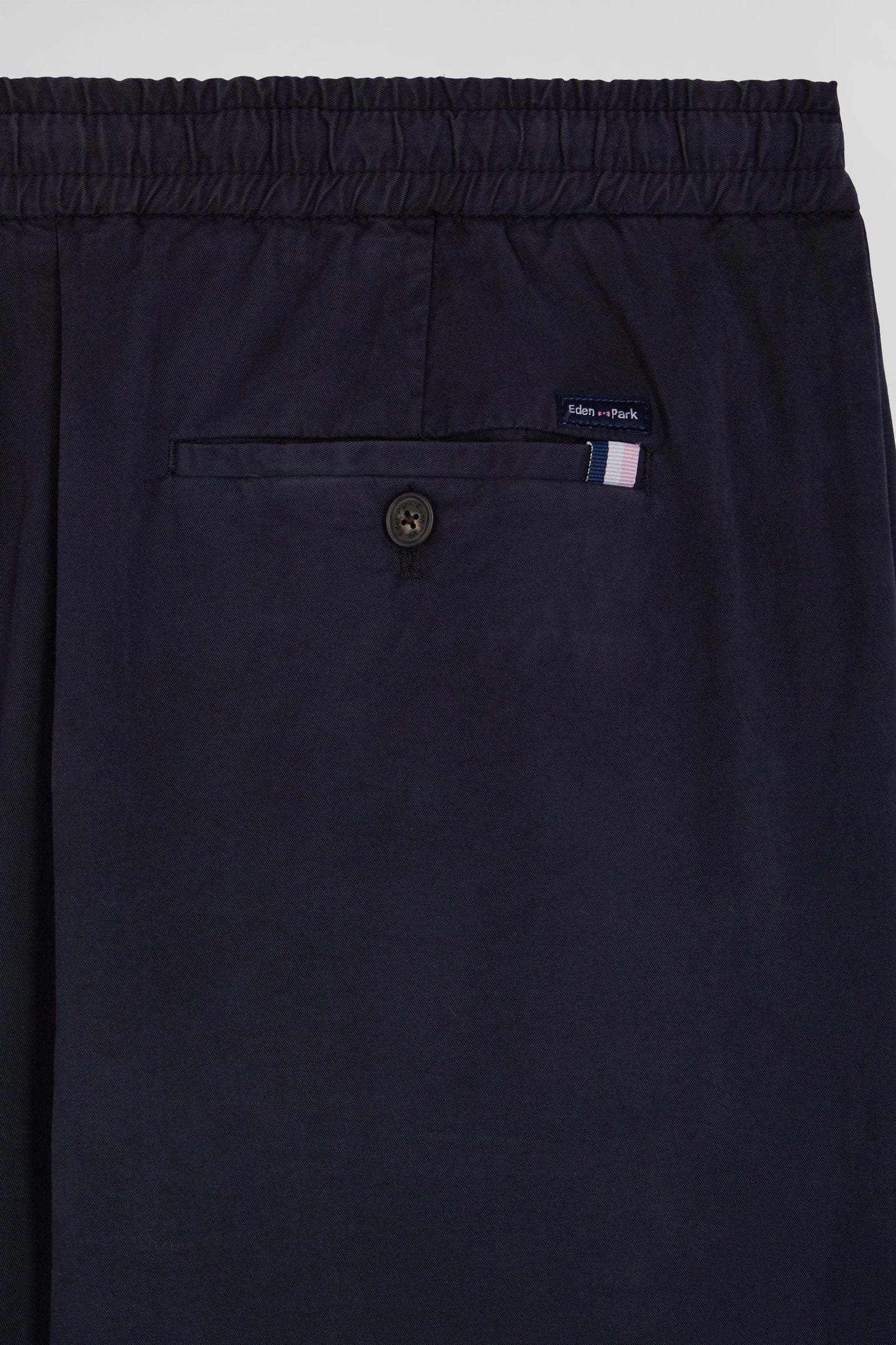 Modern navy blue stretch cotton elastic waist trousers