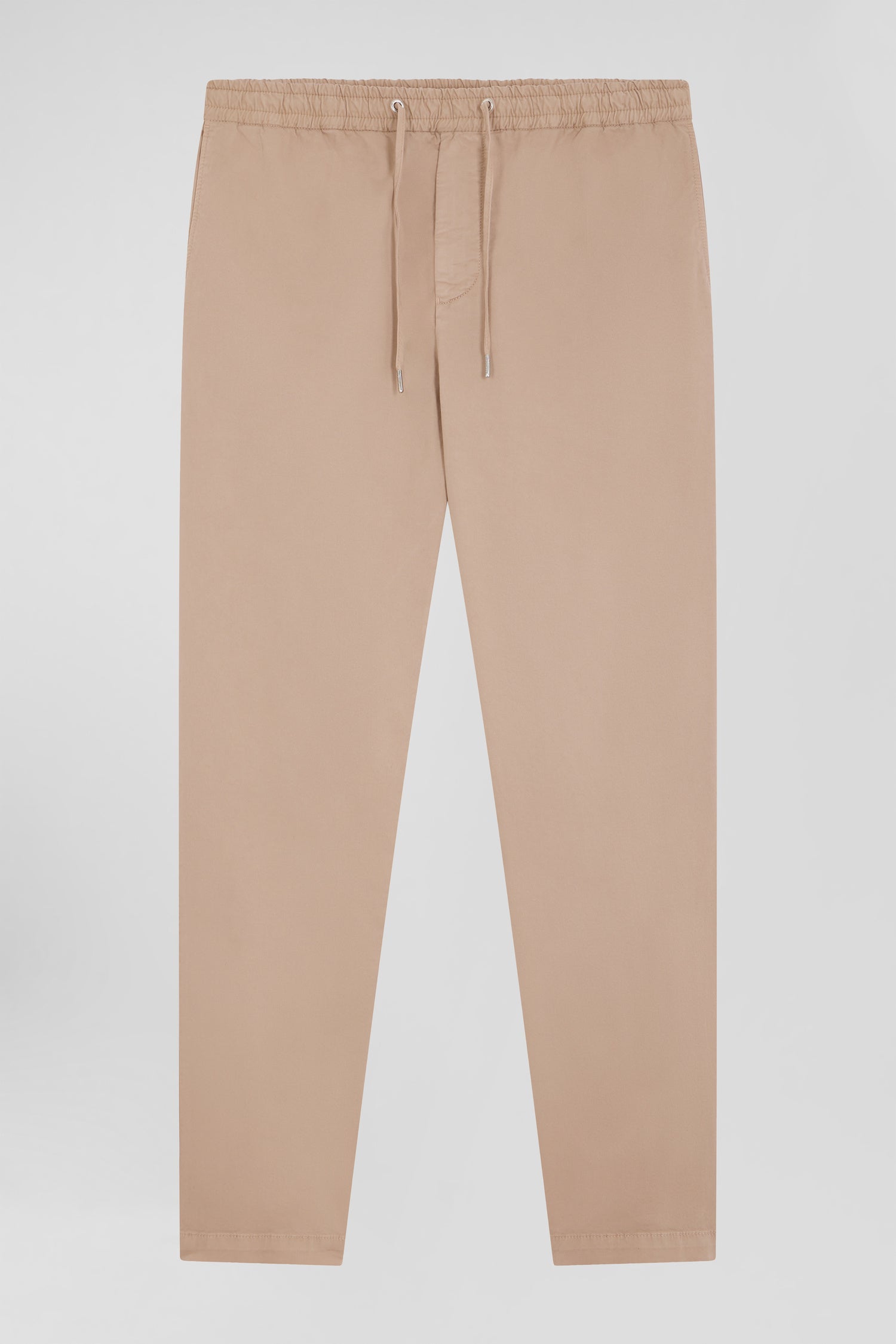 Modern beige stretch cotton elastic waist trousers