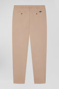 Modern beige stretch cotton elastic waist trousers