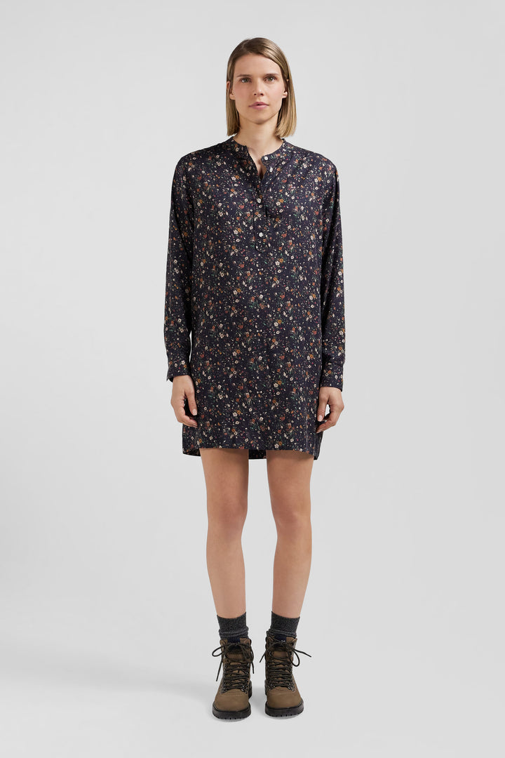 Black lyocell floral shirt dress