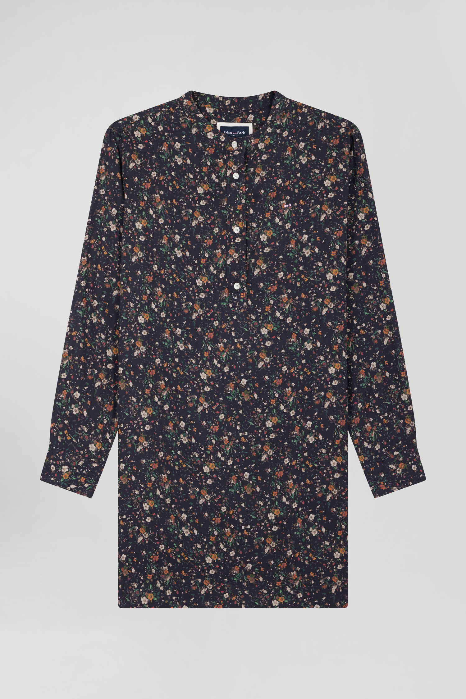 Black lyocell floral shirt dress