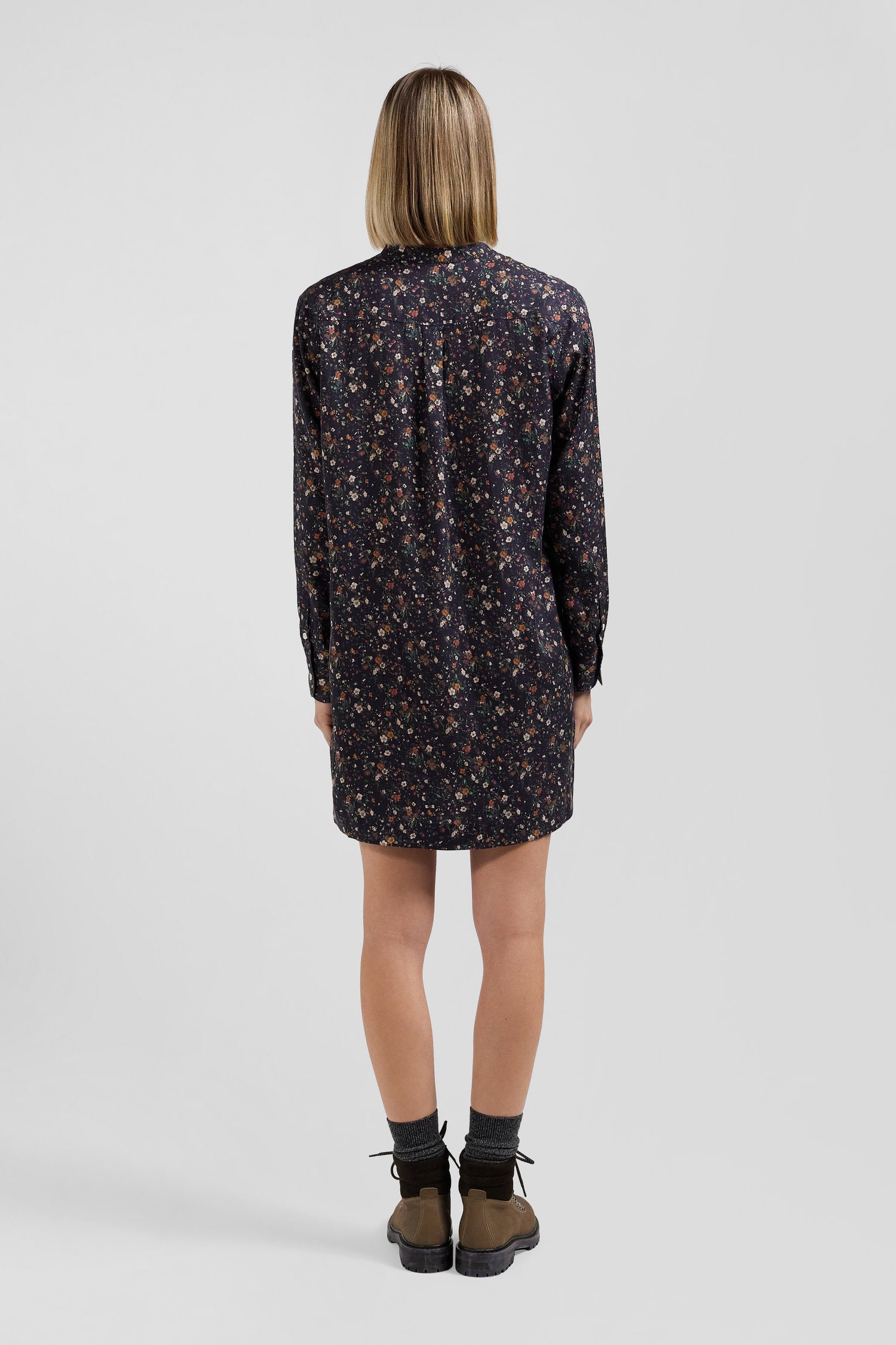 Black lyocell floral shirt dress