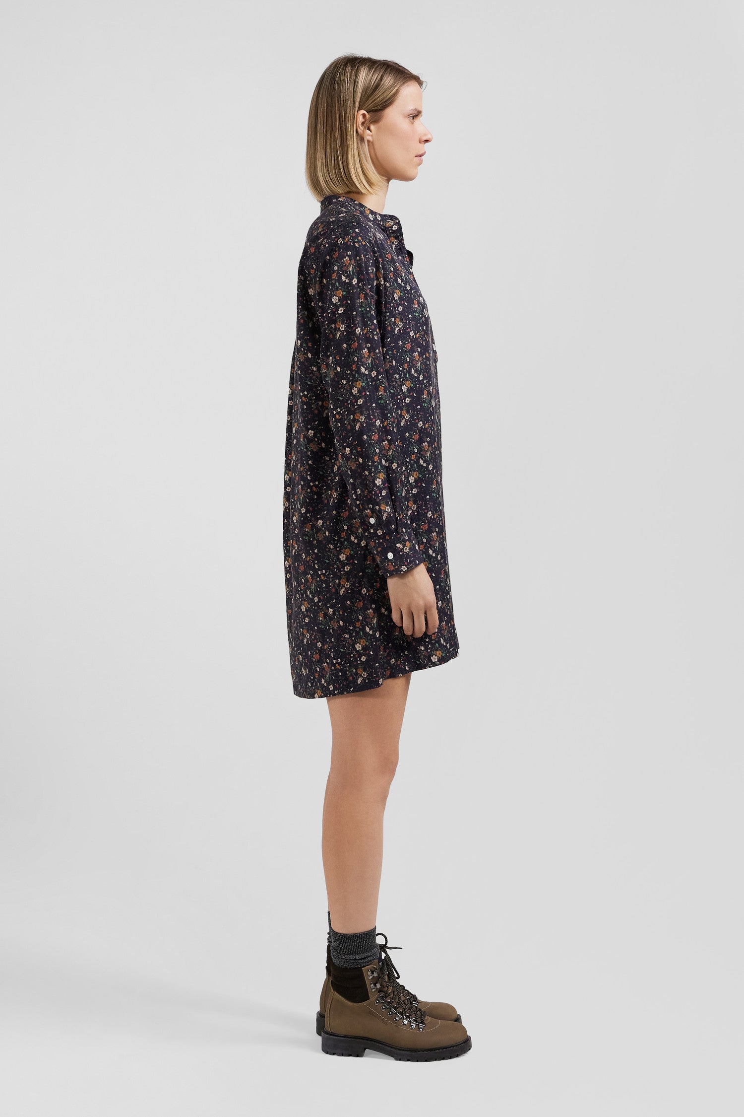 Black lyocell floral shirt dress