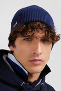 Plain navy blue knitted cotton beanie