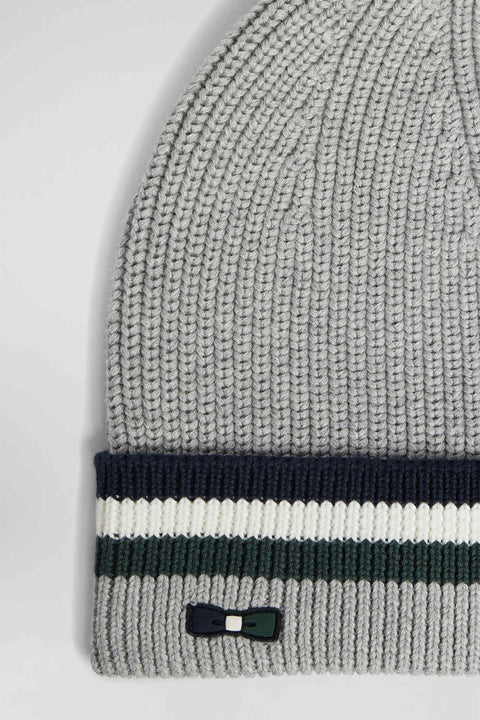Grey cotton beanie with striped turn-up - Image 3