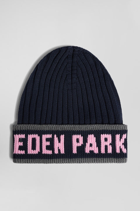 Navy blue cotton EDEN PARK jacquard beanie - Image 1