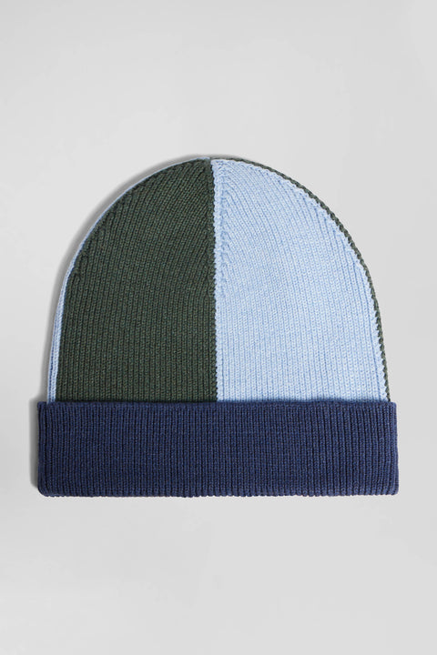 Navy blue colourblock cotton beanie - Image 2