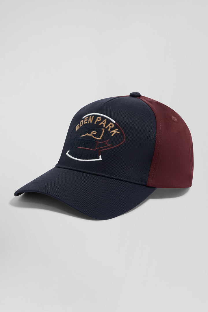 Burgundy and navy blue cotton cap