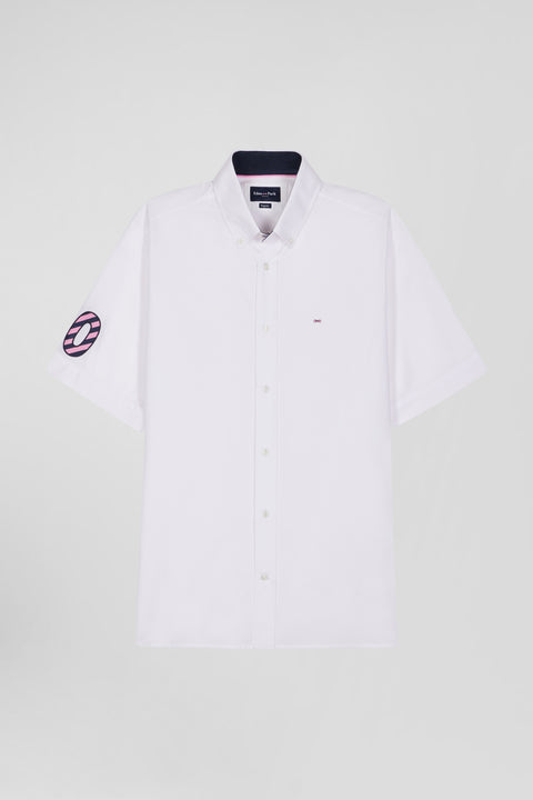 Regular white cotton short-sleeved shirt - Image 2