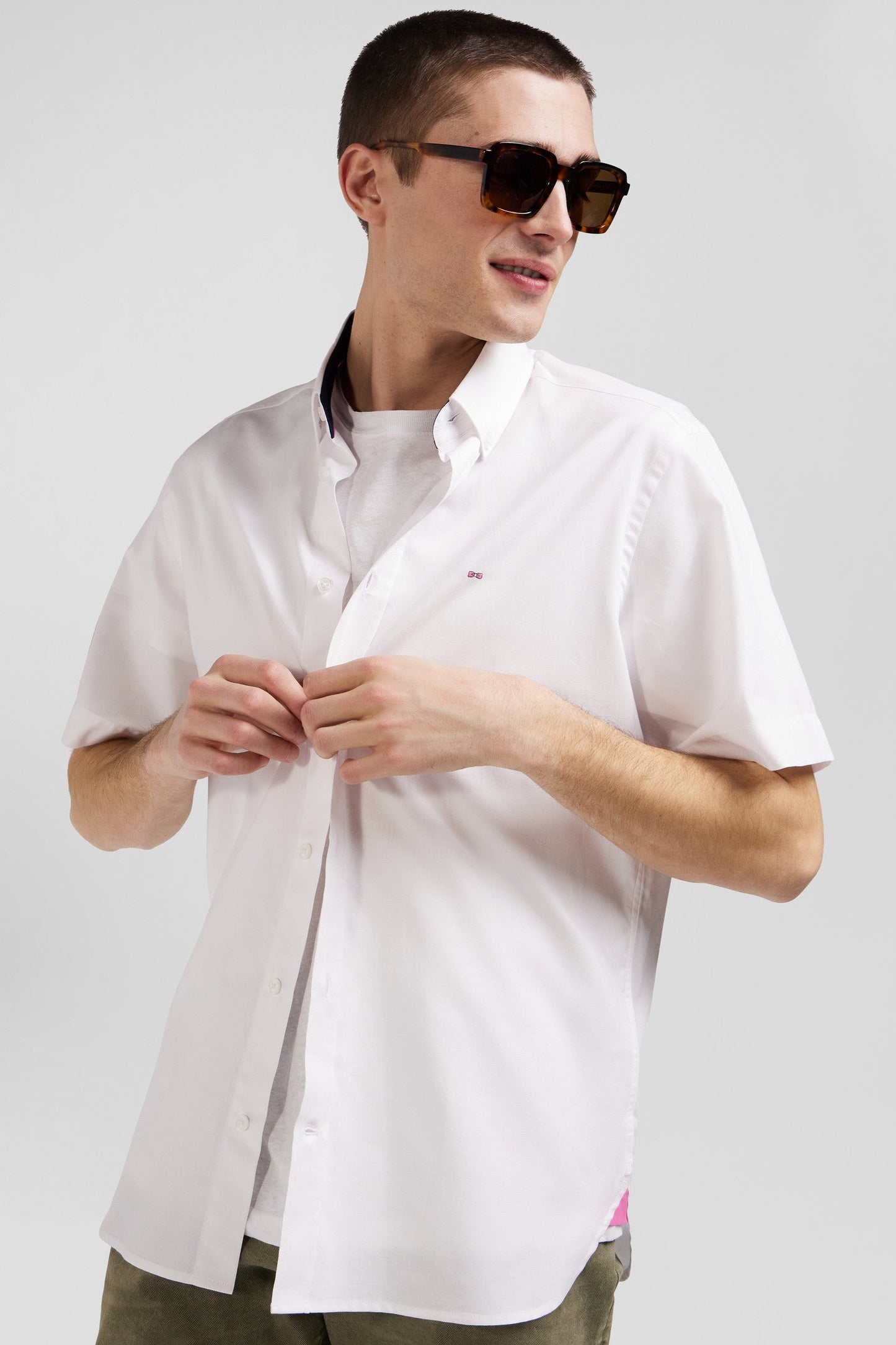 Chemise manches courtes en coton blanc coupe Regular - Image 3