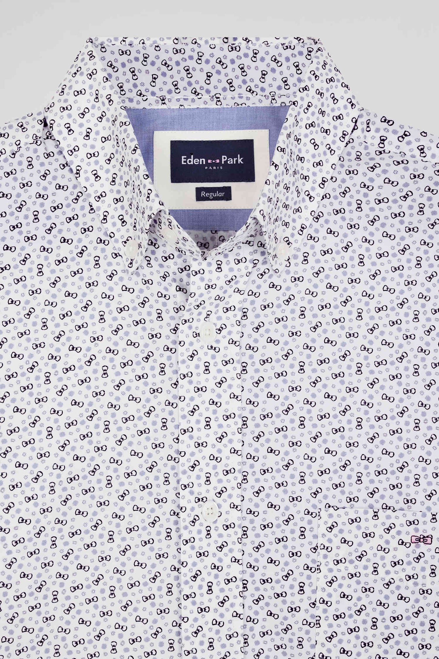 Chemise manches courtes en coton écru microimprimé coupe Regular - Image 8