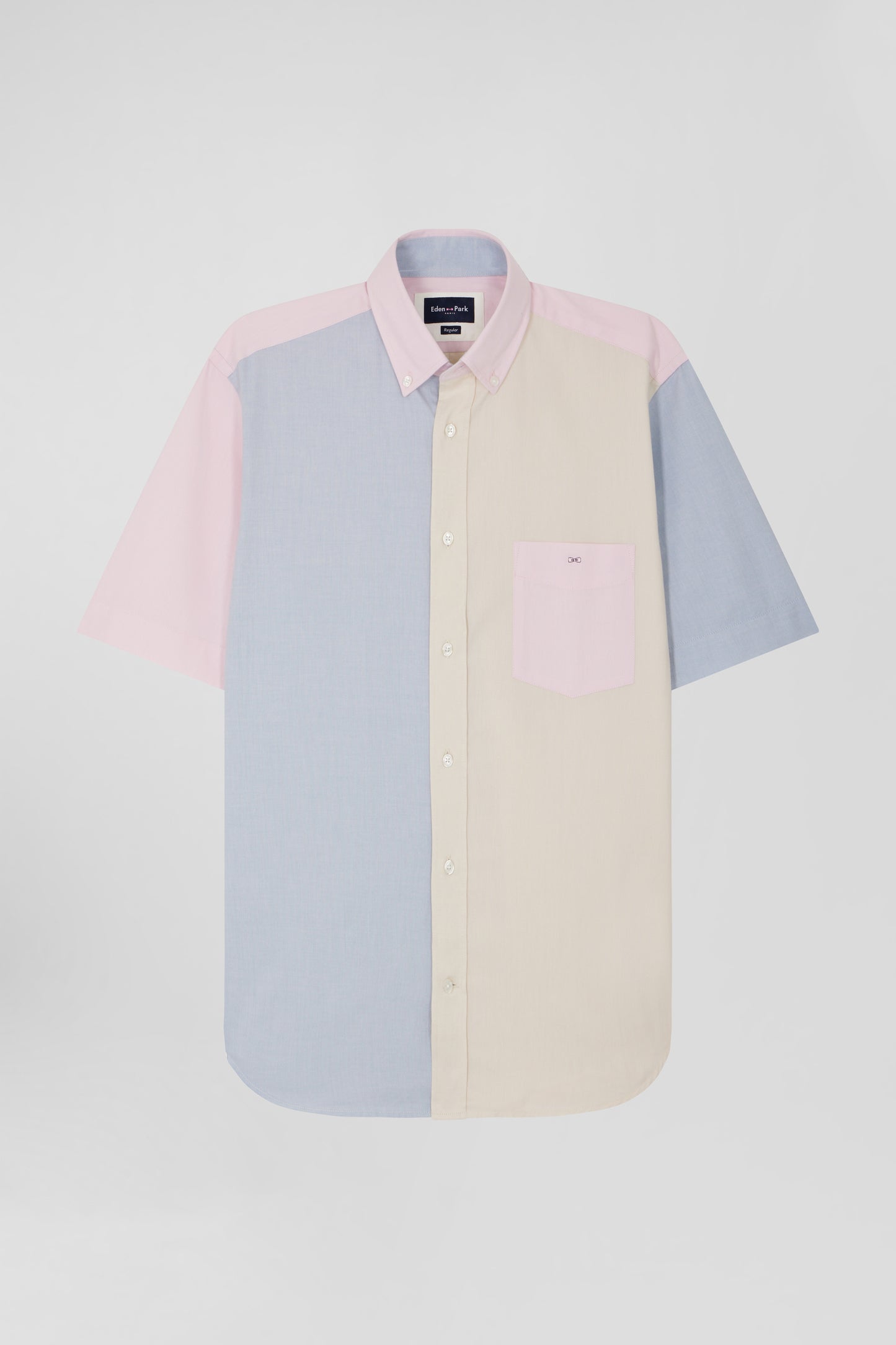 Chemise manches courtes colorblock en coton ciel coupe Regular - Image 1