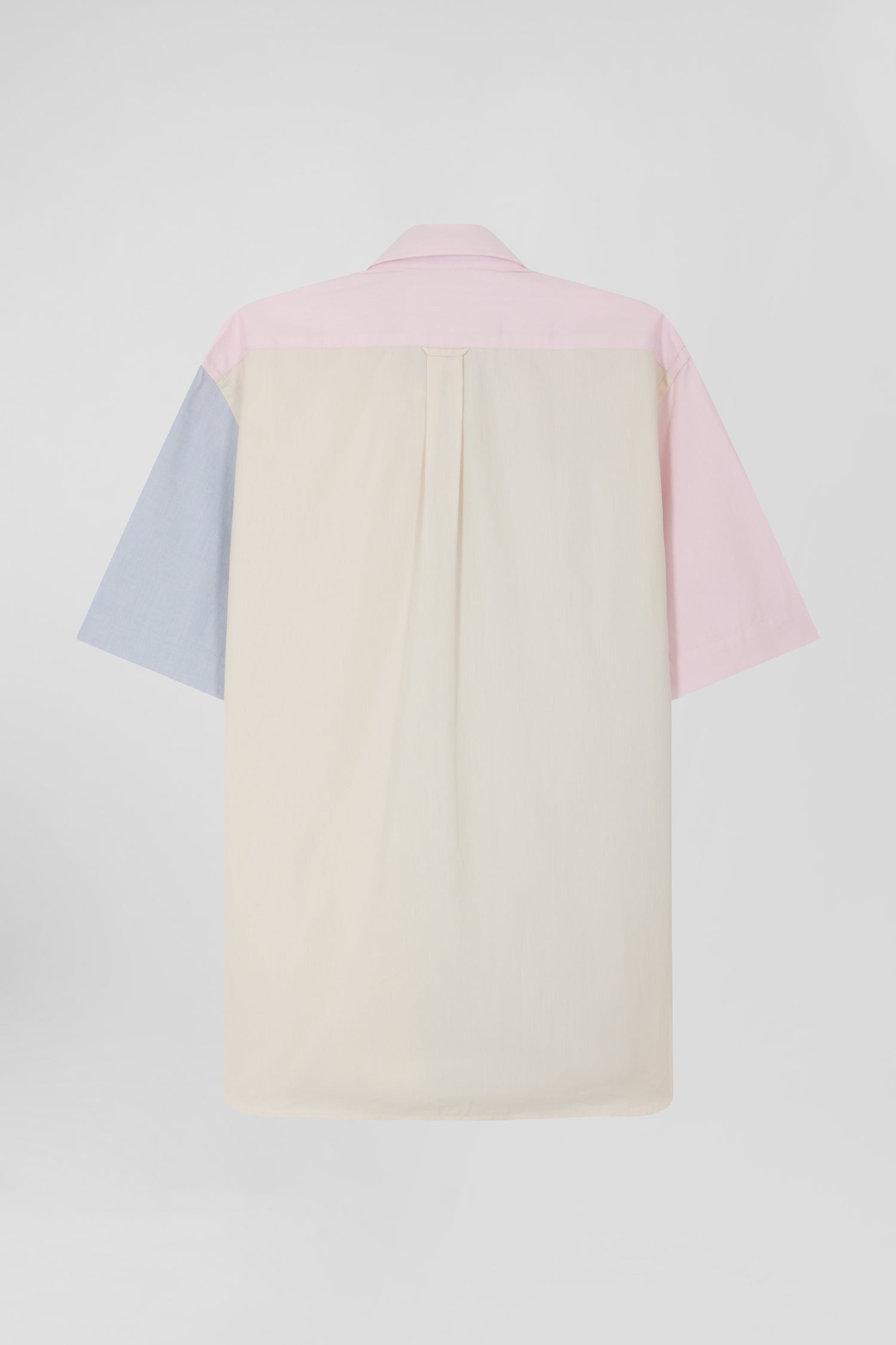 Chemise manches courtes colorblock en coton ciel coupe Regular